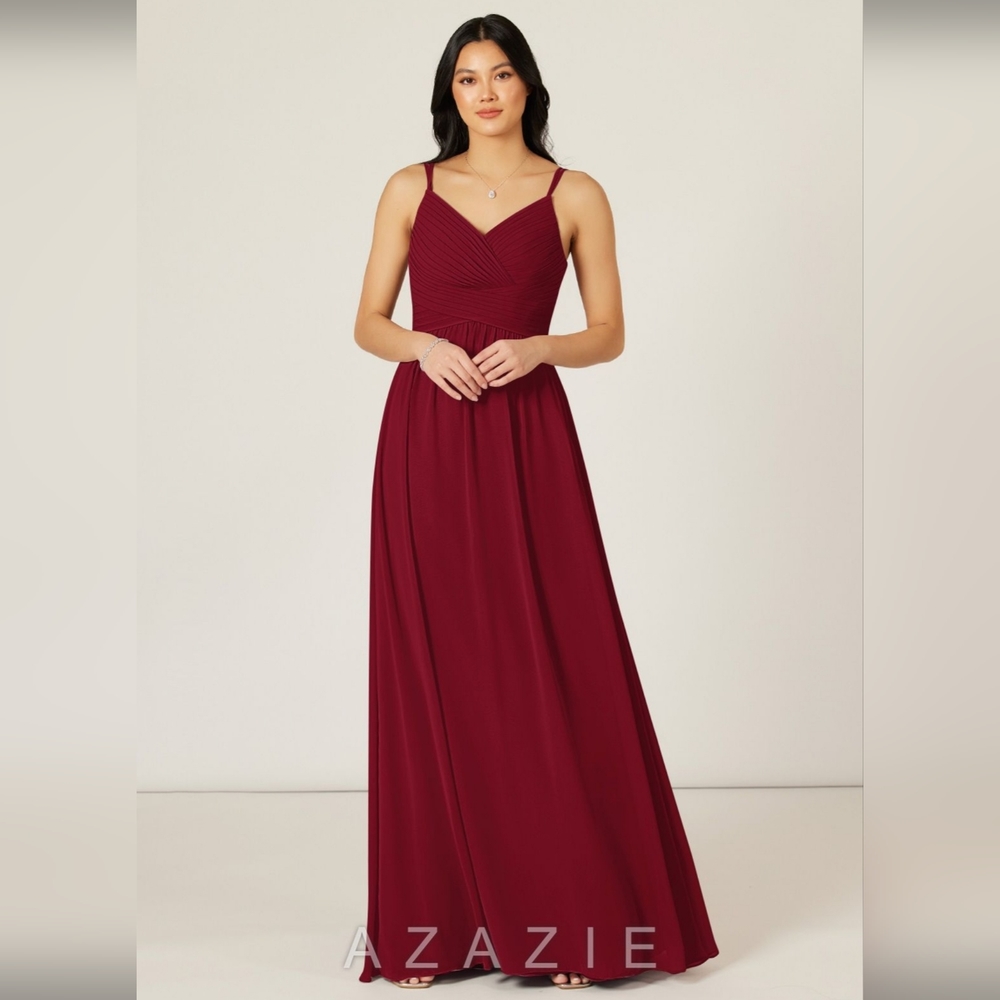 Azazie Blake Bridemaid Dress in Burgundy with Lace Back NWT Womens A14